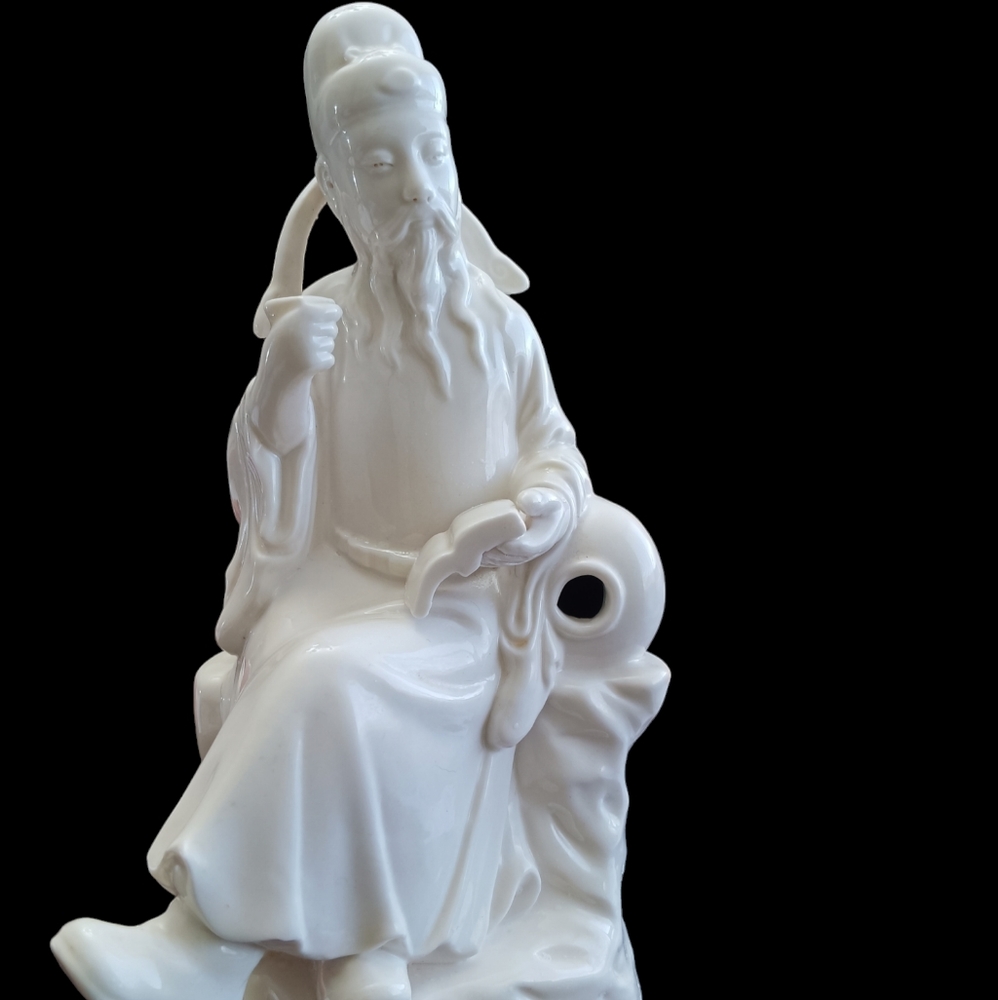 9.5" Chinese Old Dynasty White Dehua Porcelain Poet Li Bai Statue Figurine